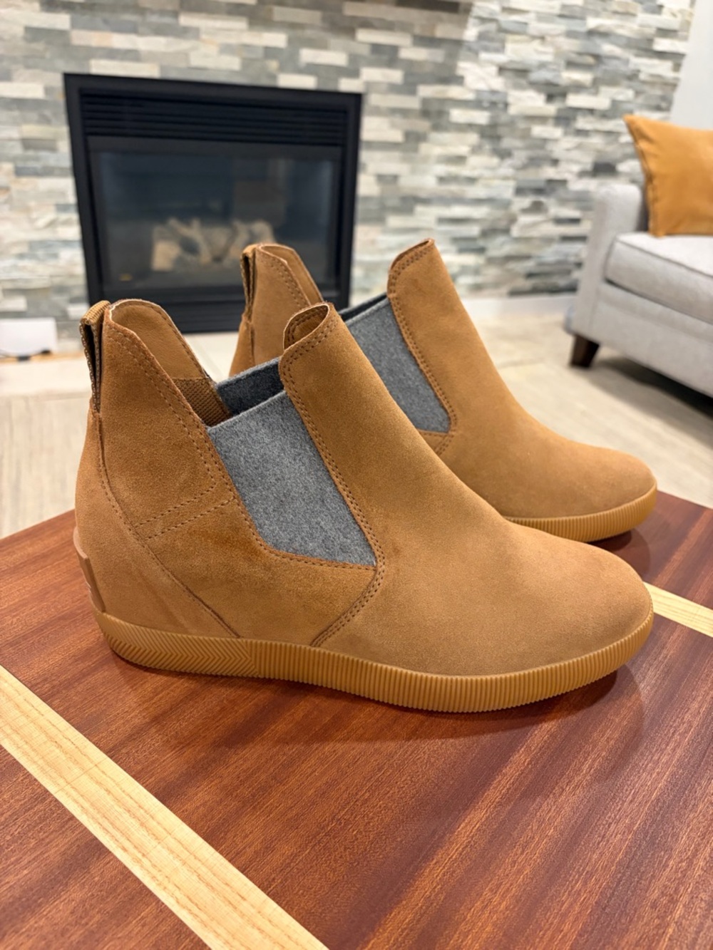 Sorel Suede Out and About Slip-On Wedge Boots - Size 9.5
